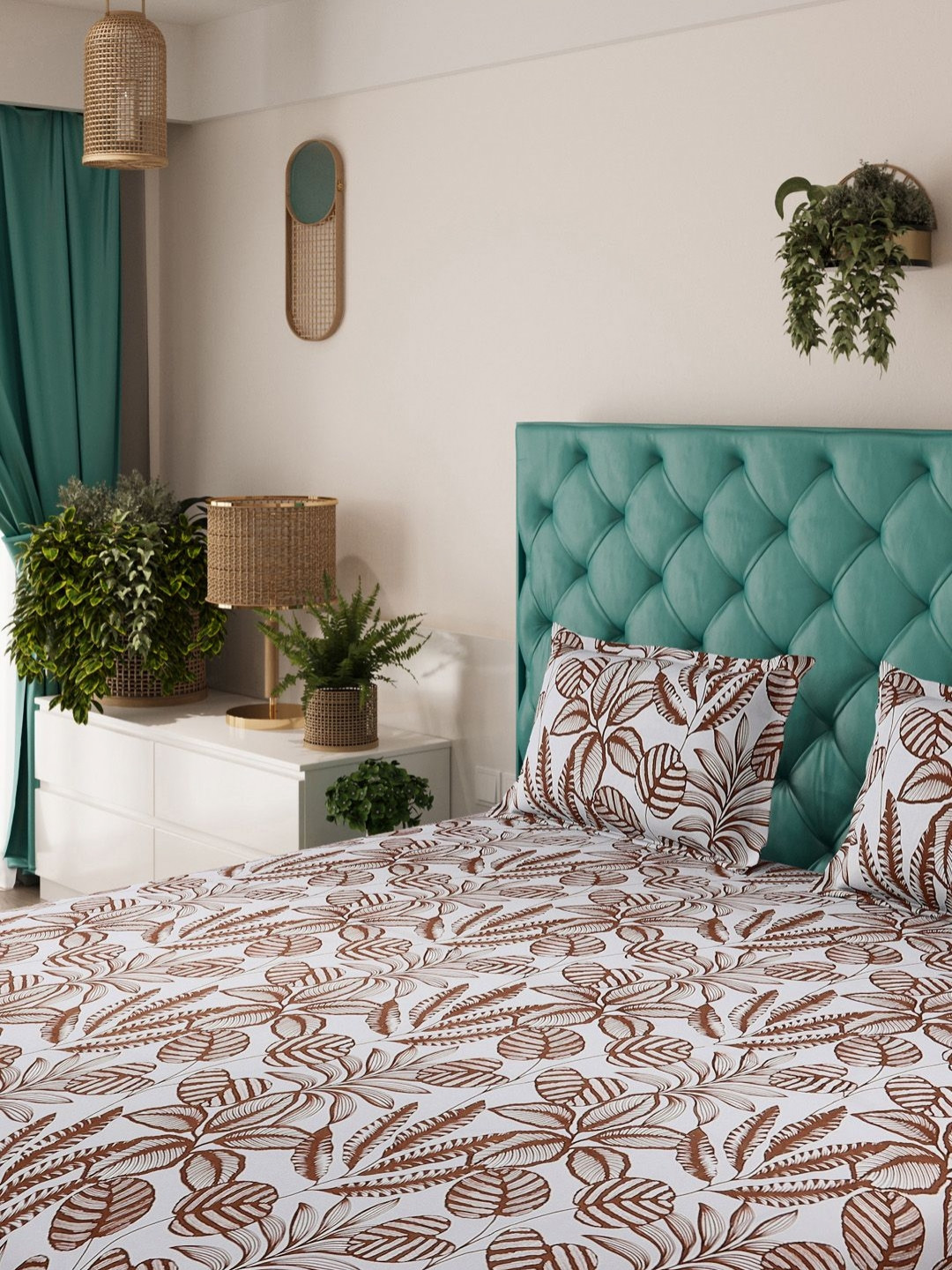 Status Premium White Leaf Microfiber 144 TC King Bedsheet with 2 Pillow Covers-94 x 87 inches