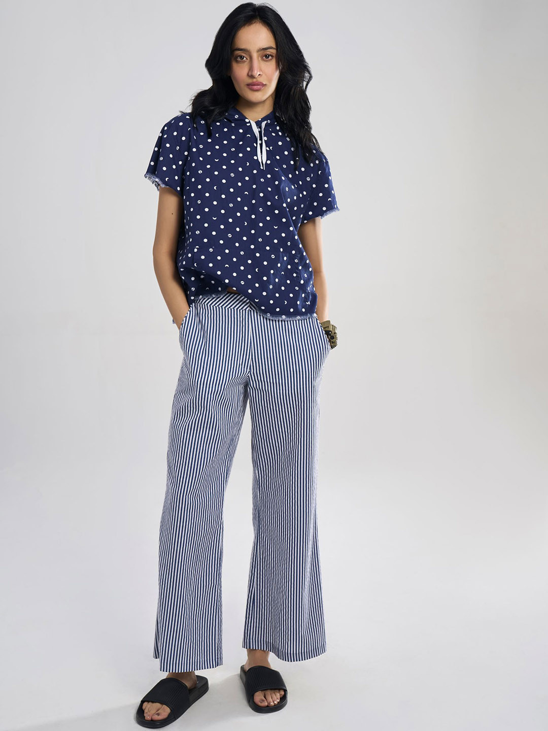 Terra Luna Nova Women Striped Loose Fit Pure Cotton Trousers