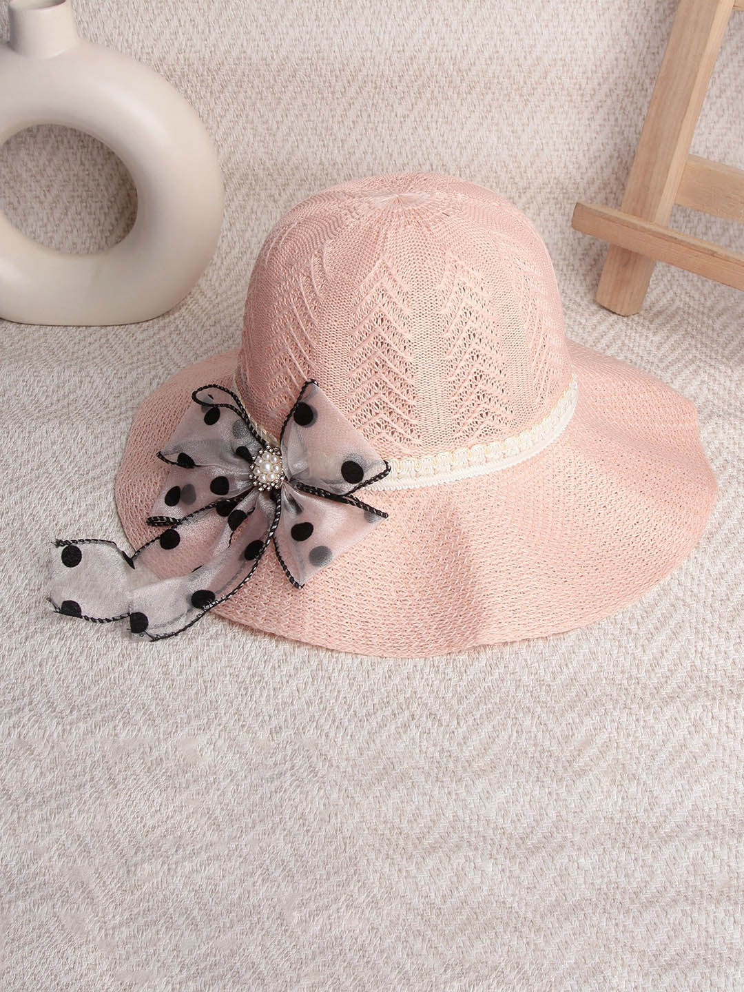 Infispace Women Peach-Coloured Embroidered Fedora Hat