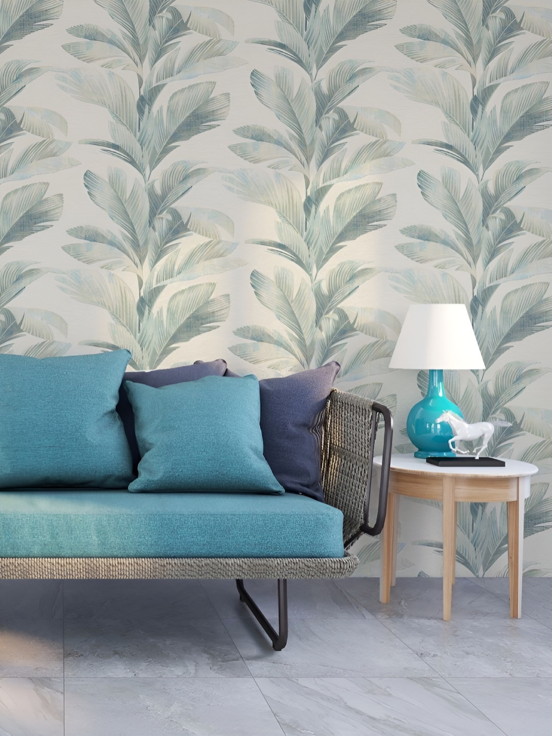 Fedora Wallpapers Blue & Cream-Colored Printed Wallpaper