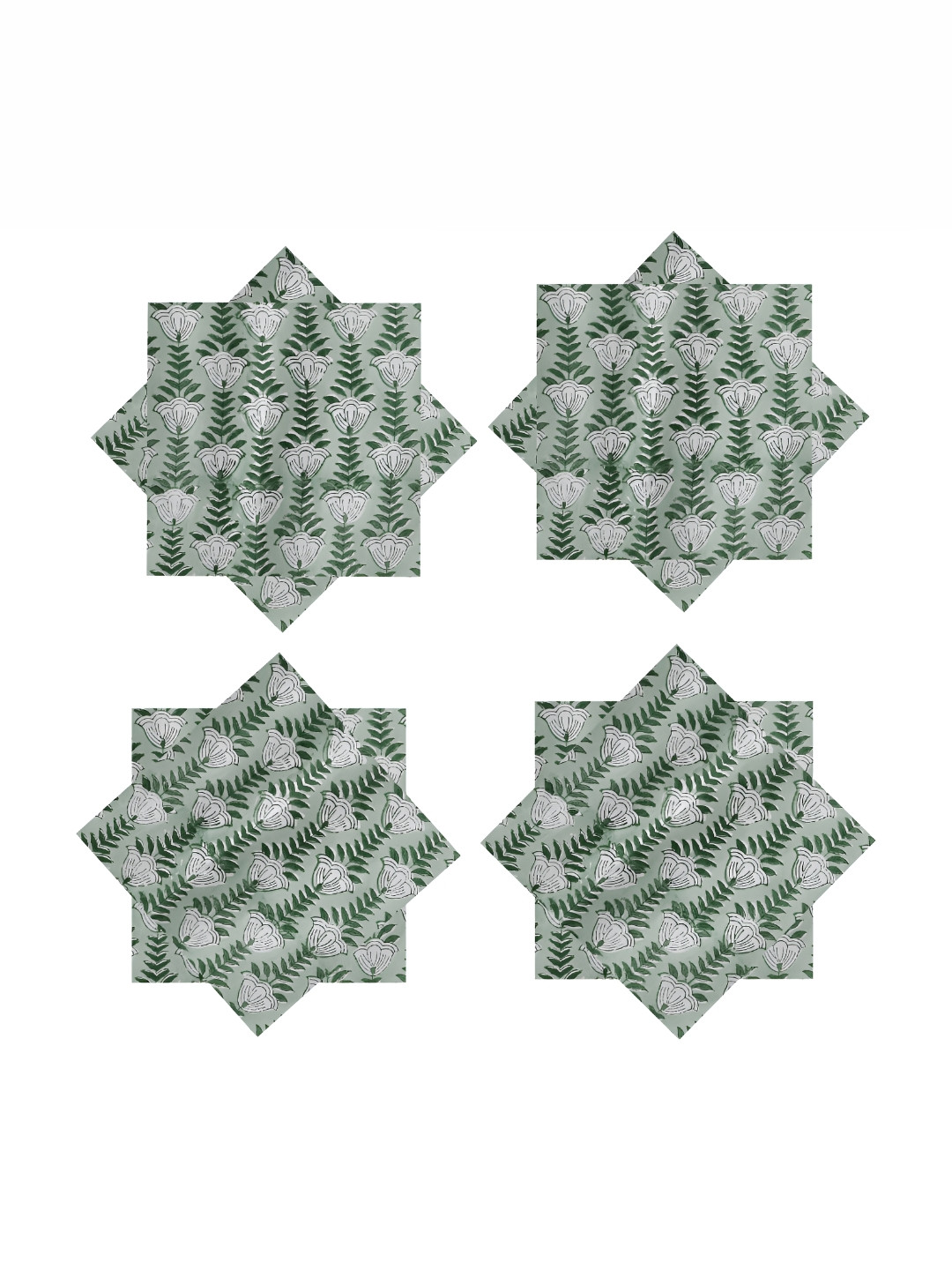 HANDICRAFT PALACE 6 - Pcs Green & White Printed Cotton Table Napkins