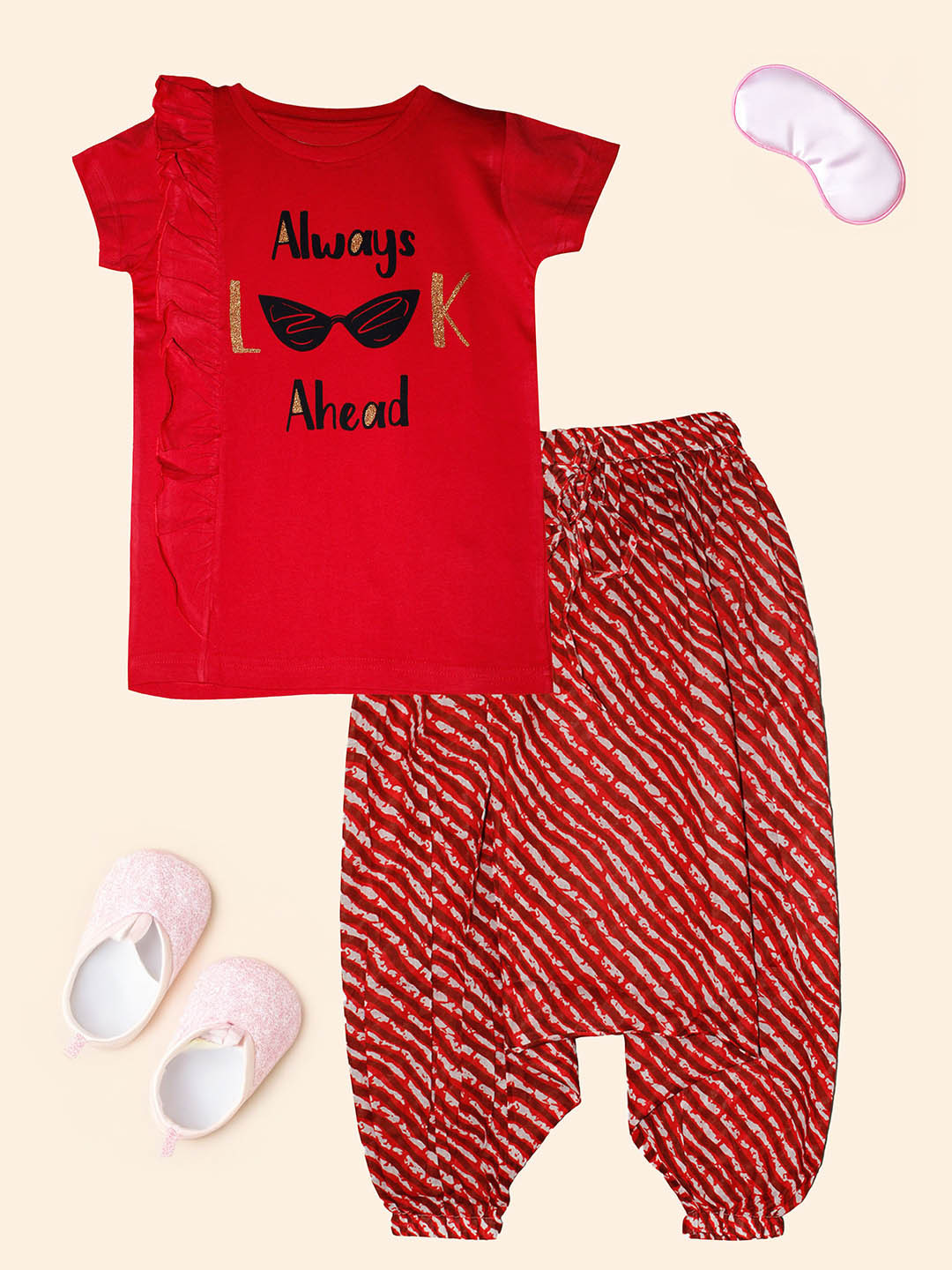 KiddoPanti Girls Always Ahead Printed Pure Cotton T-shirt With Jodhpuri Pyjamas