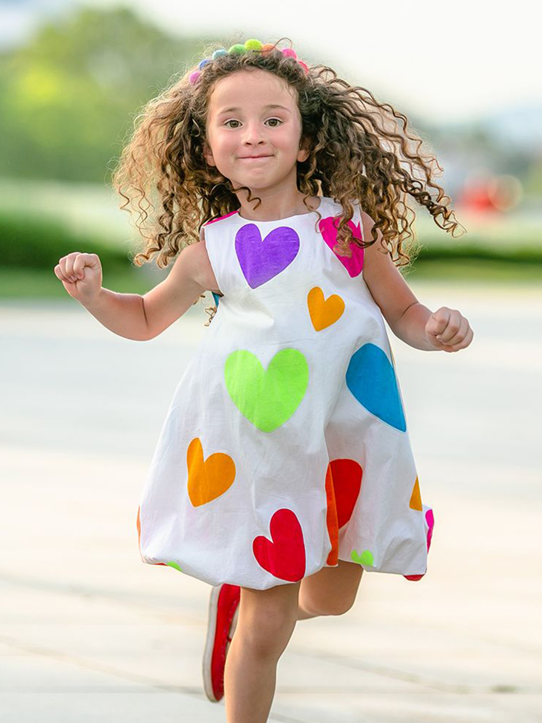 Anaario Girls Printed Round Neck Balloon Dress