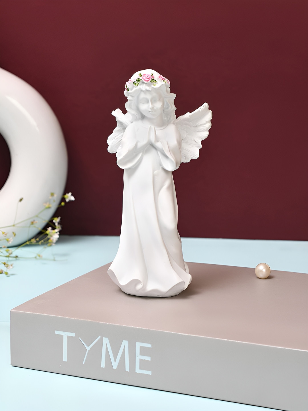 TAYHAA Praying Angel Girl Pink Polyresin Glossy Bedroom Small Showpiece - 6.3 Inches