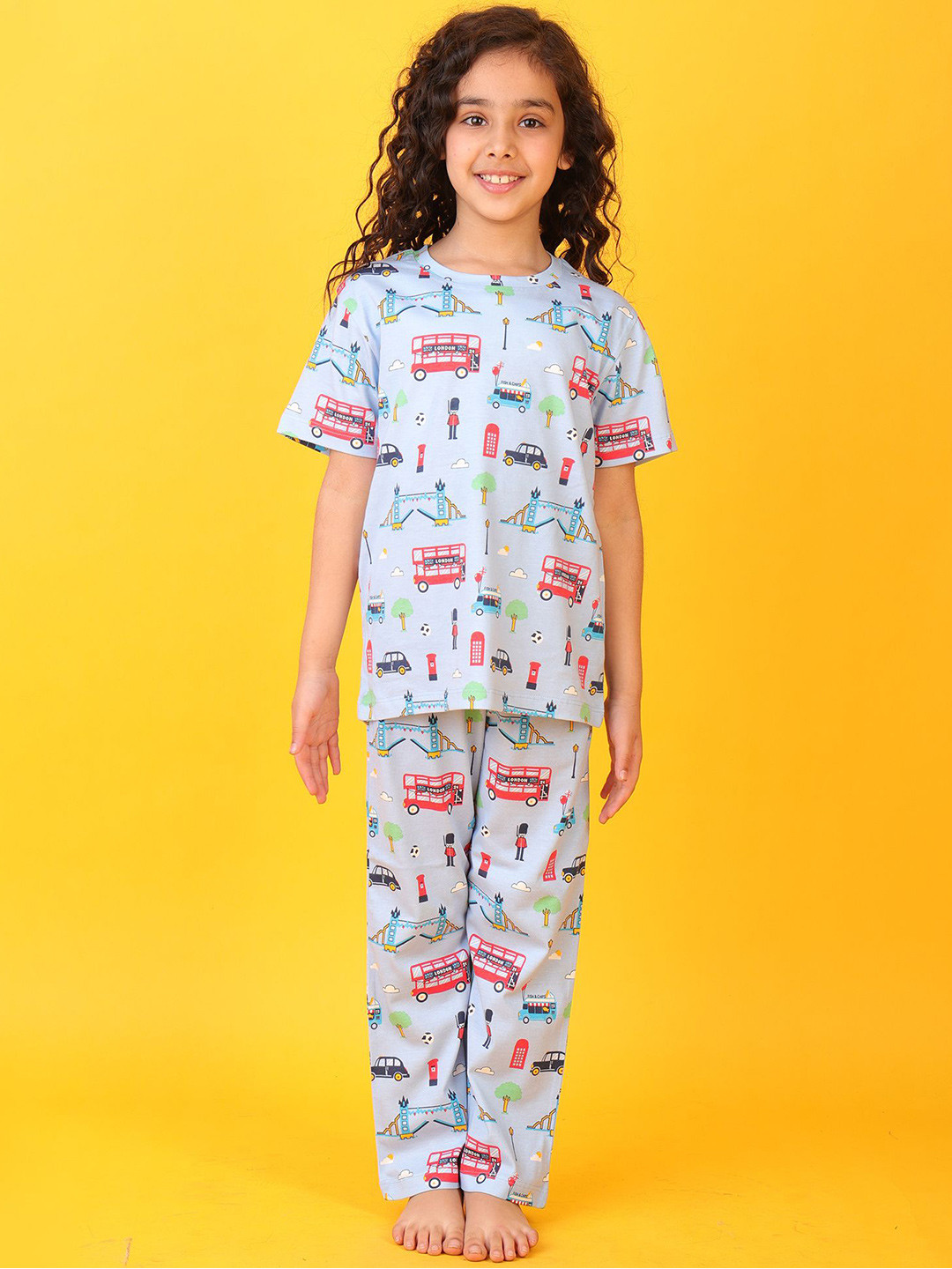 Anthrilo Girls London Dreams Shorts Sleeves Pyjama Set Sky Night suits