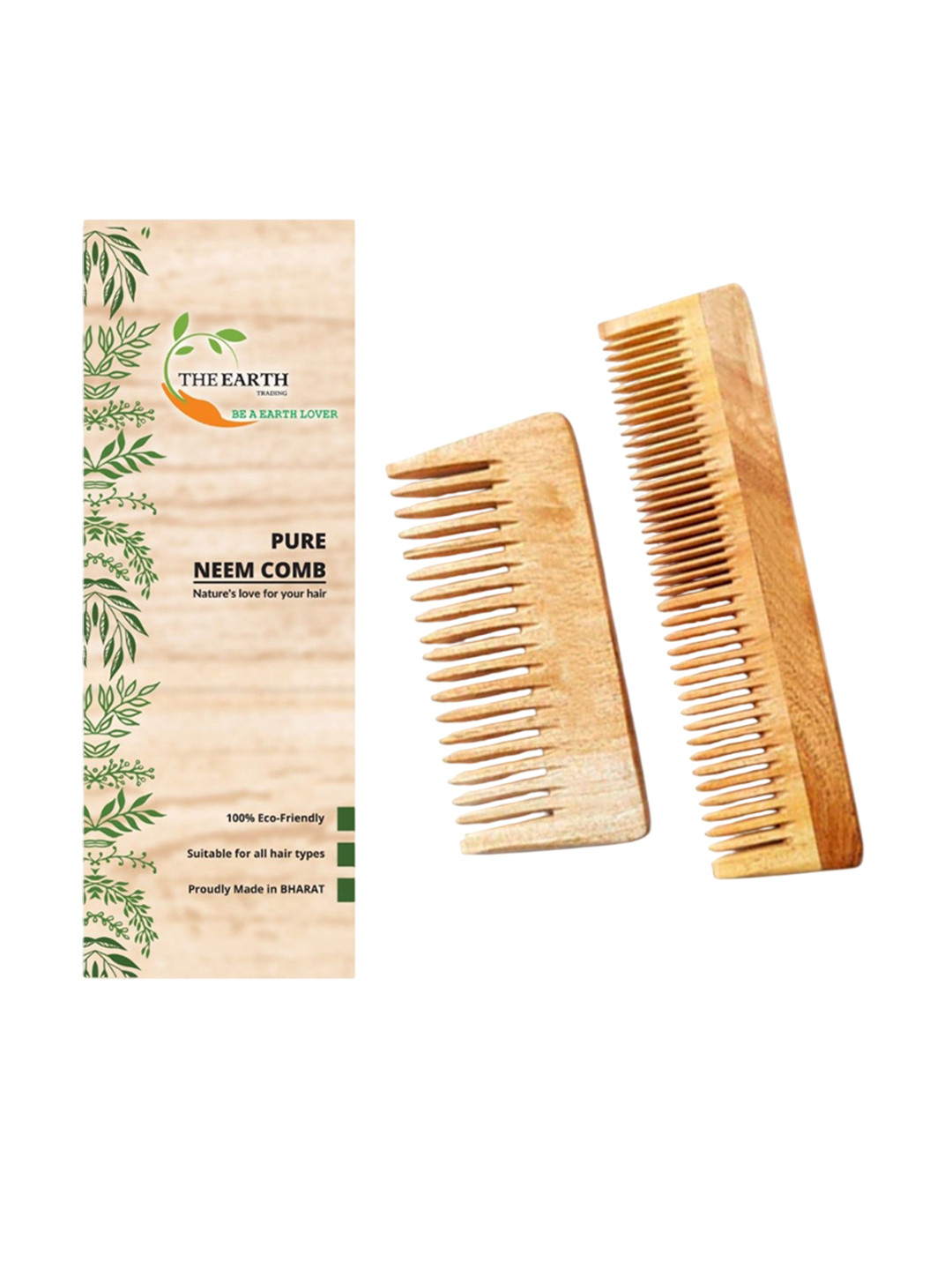 The Earth Trading Unisex Set Of 2 Pure Kacchi Neem Wooden Comb TET08 Brown