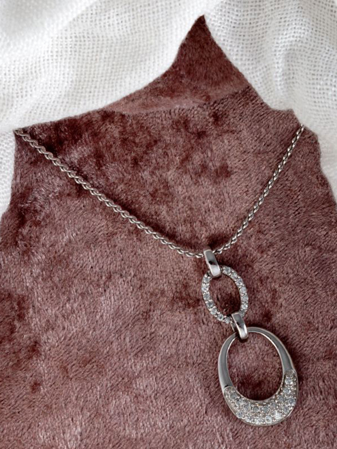 Tuanz Silver Jewelry Rhodium-Plated Artificial Stones Studded Pendants With Chains