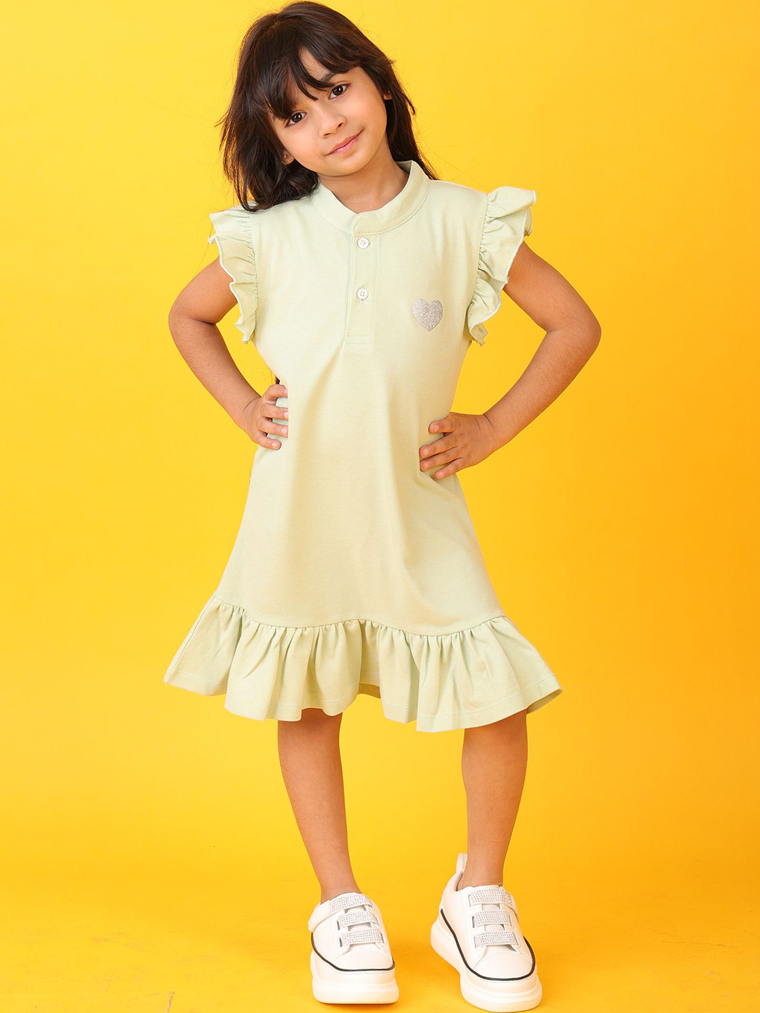 Anthrilo Girls Summer Sea Green Silver Heart Dress