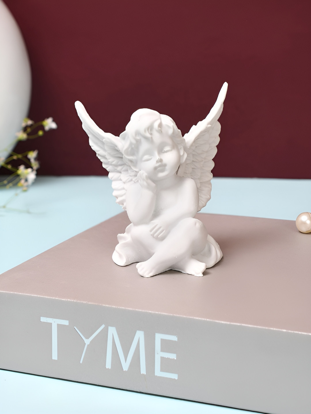 TAYHAA Cute Sleepling Angel Baby White Polyresin Matte Living Room Small Showpiece - 3.5 Inches