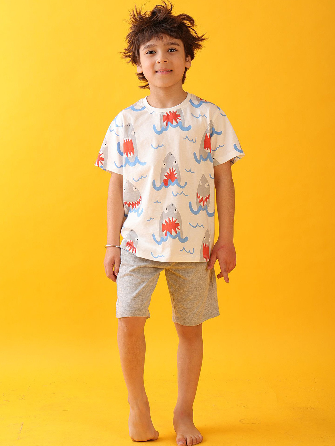 Anthrilo SLEEPY SHARK Boys Sleepwear Shorts Set Off White