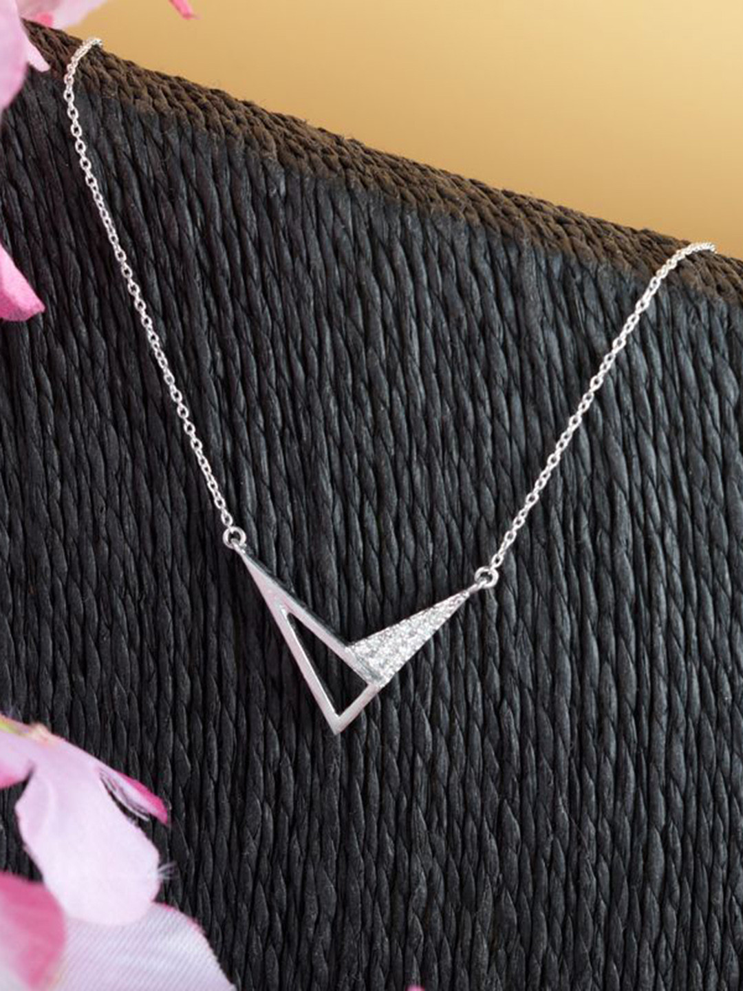 Tuanz Silver Jewelry 925 Sterling Silver Rhodium-Plated Stone-Studded Necklace & Chain