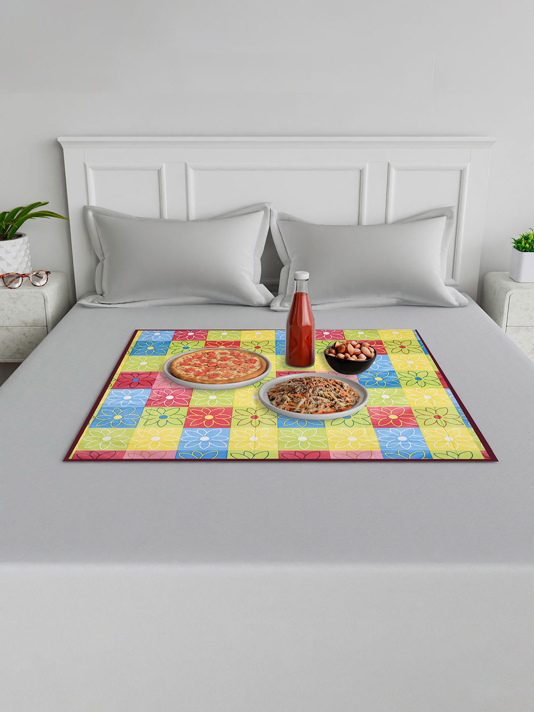 Kuber Industries Yellow & Blue Check-Design Reversible Waterproof Table Placemat