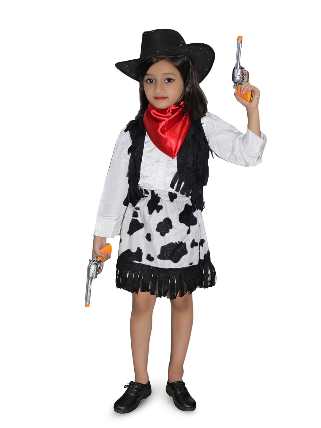 Kaku Fancy dresses Girls Printed Cow Girl Costume Set