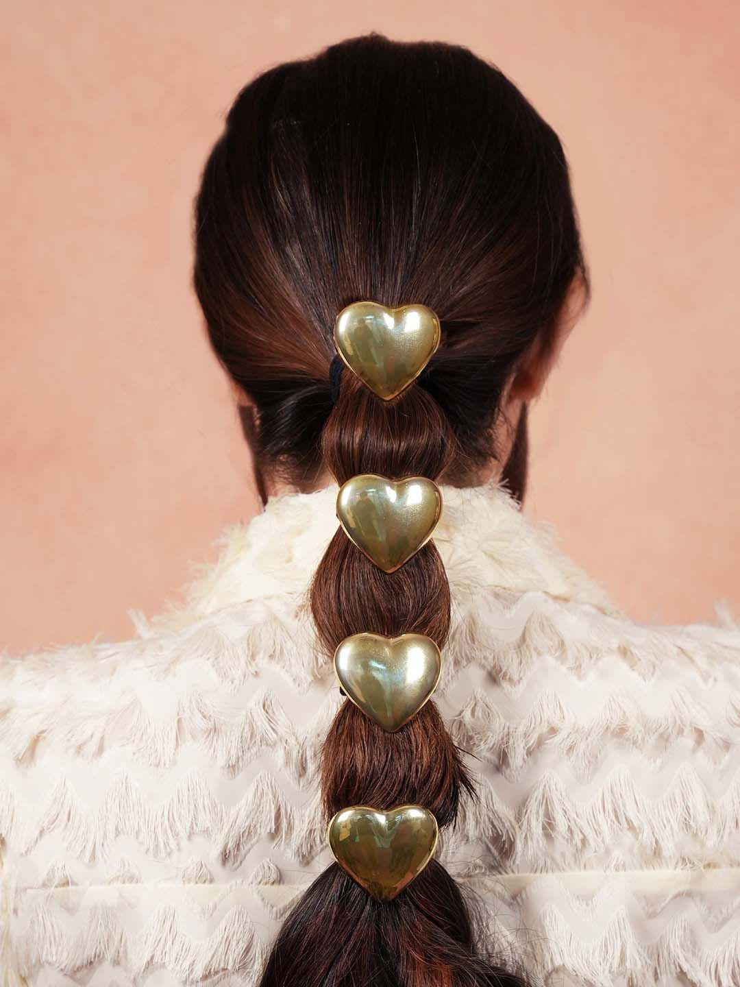 HAIR DRAMA CO. Women Set of 2 Gold-Toned Heart-Shape Cuff Ponytail Holders