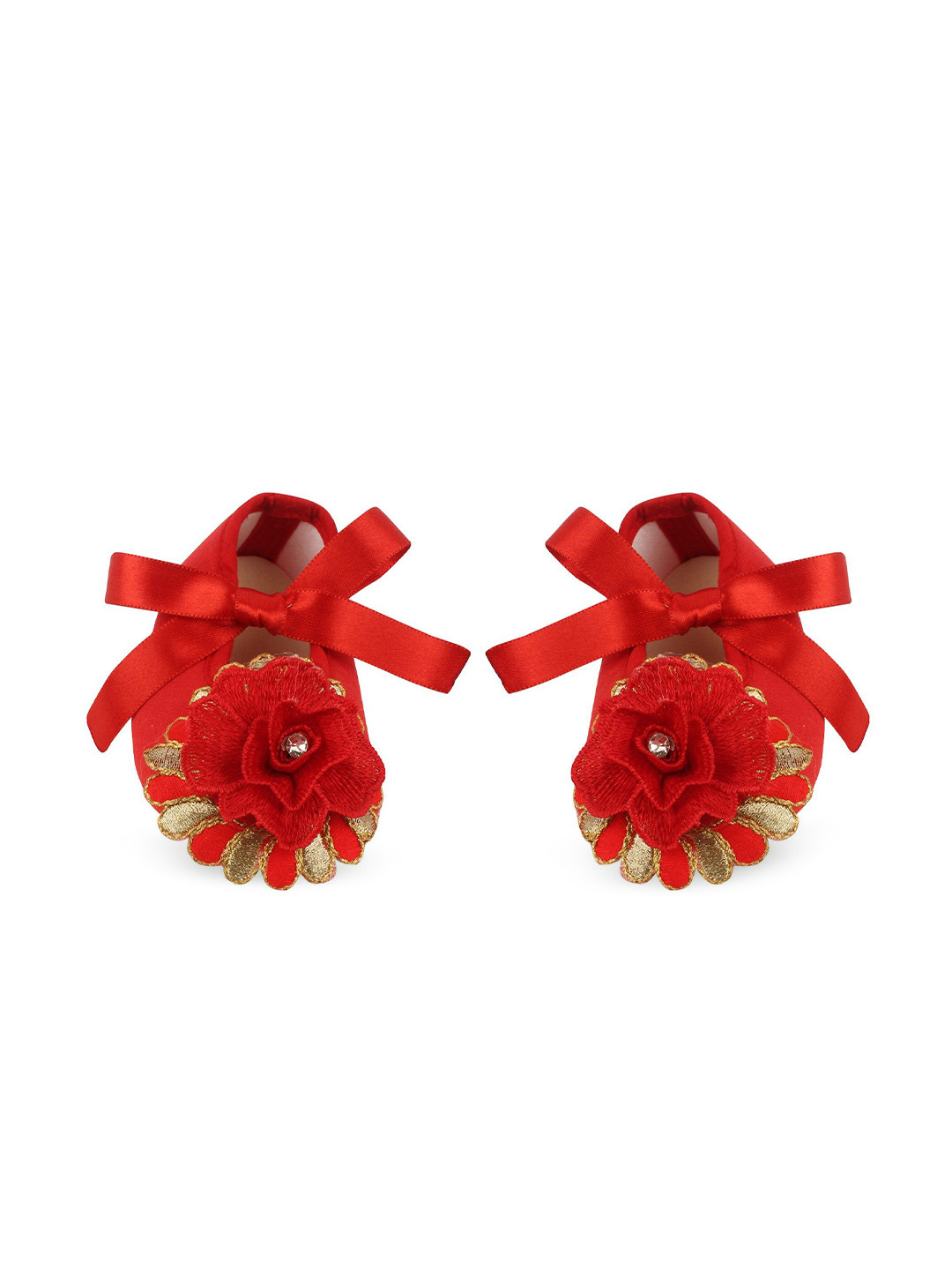 COCO CANDY Girls Coco Cany Floral Ribbon Booties- Red -11cm