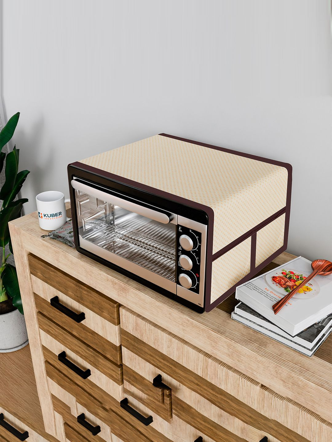 Kuber Industries Gold Toned & Brown Top Cover With 4 Utility Pockets Appliance Covers