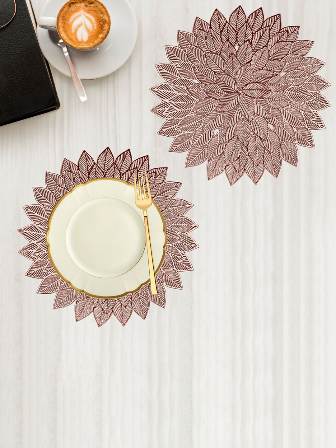 Kuber Industries Copper-Toned 2 Pieces Round Flower Bed Side Table Placemats