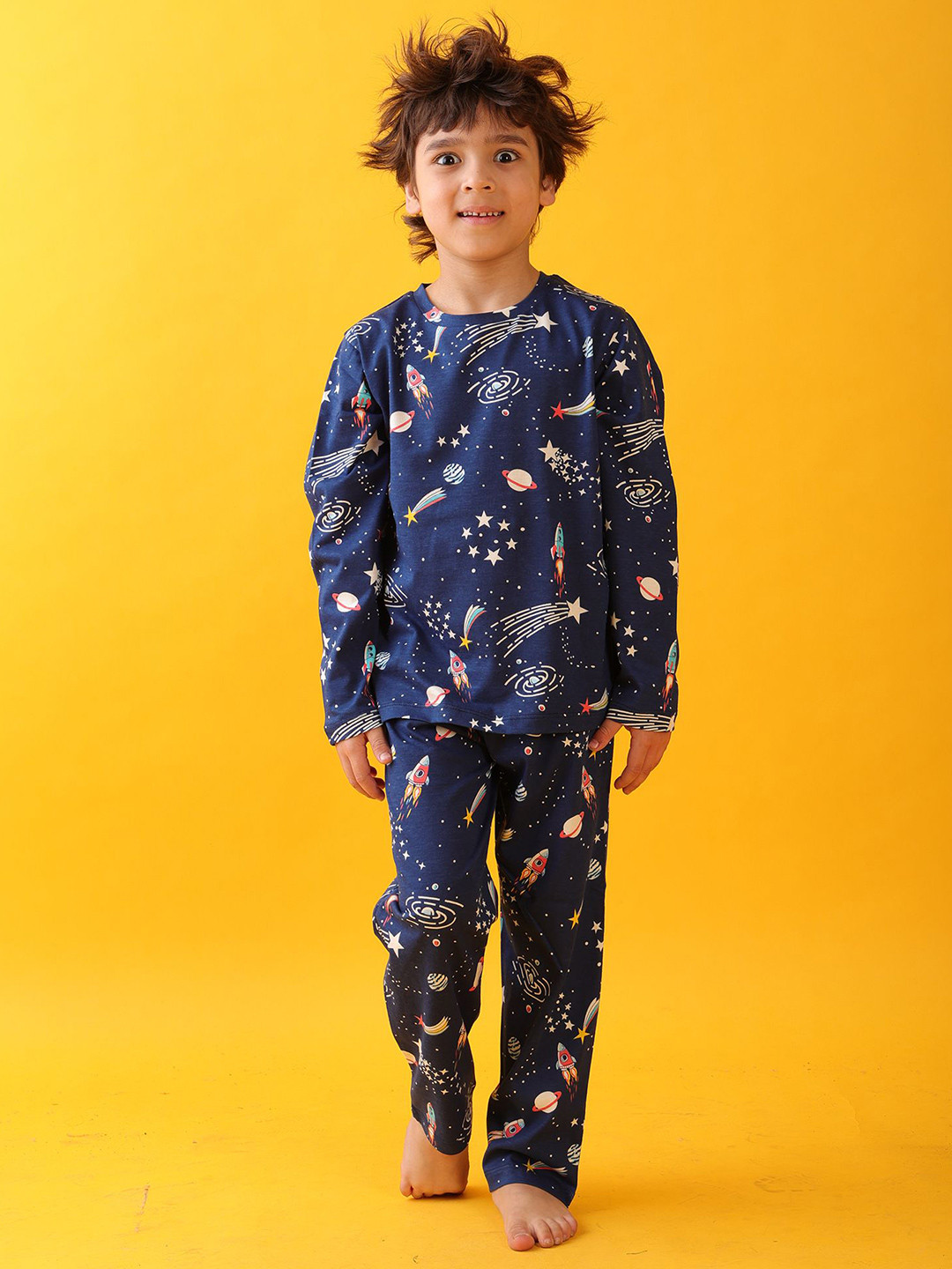 Anthrilo Boys Solar System Dreams Long Sleeves Pyjama Set Blue Night suit