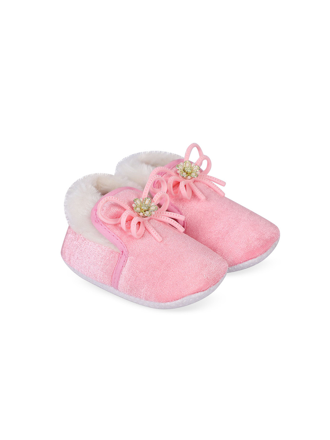COCO CANDY Girls Fur Bow Booties Pink 11 cm
