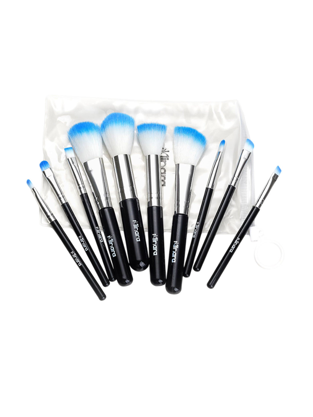 MINARA Set Of 10 Makeup Brush Set With Easy To Carry Pouch- Black