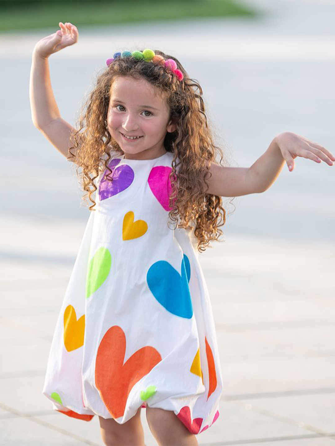 Anaario Girls Graphic Printed Round Neck Balloon Dress