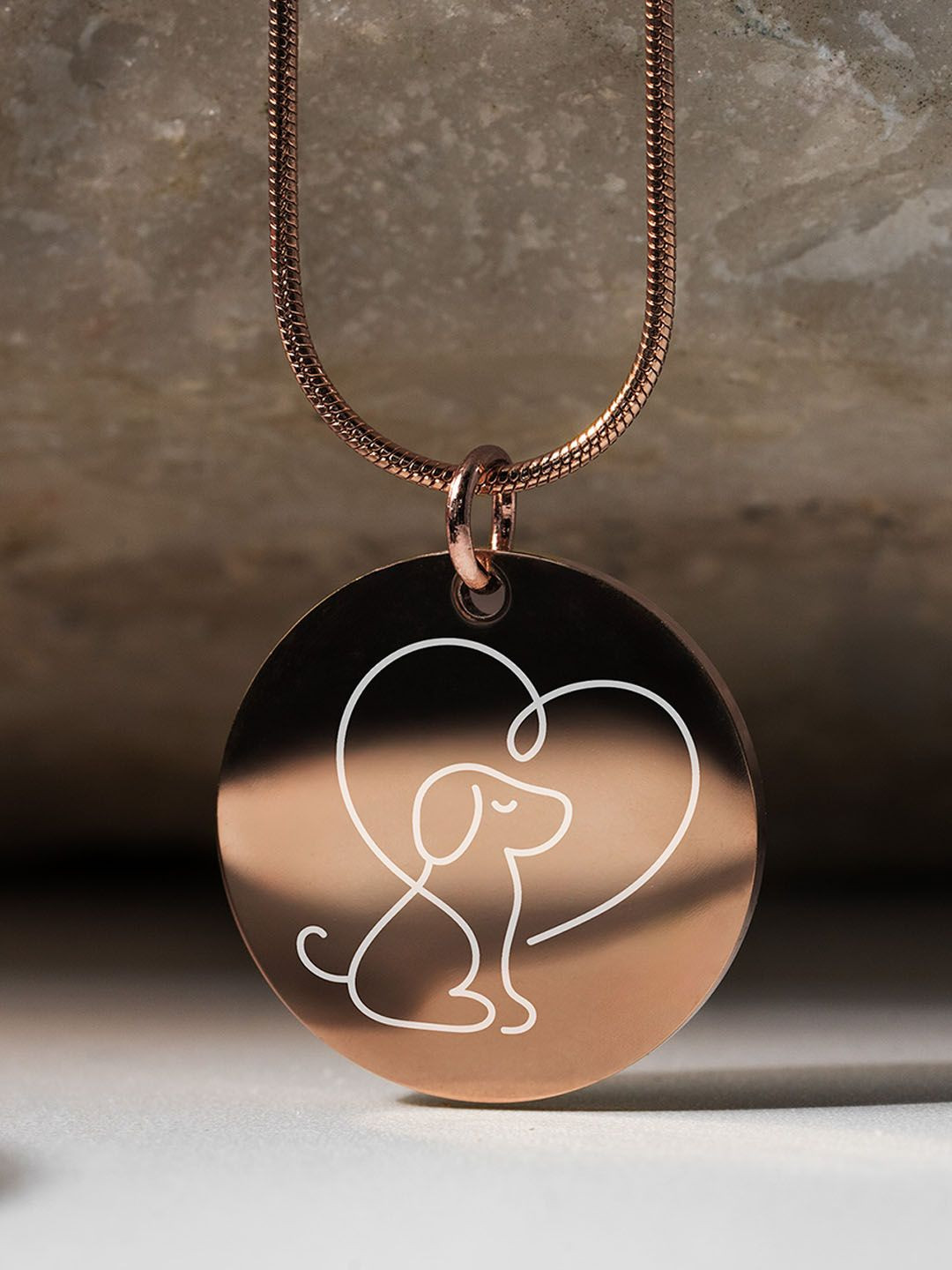 Mesmerize Rose Gold Plated Dog Design Round Shape Pendant With Chain