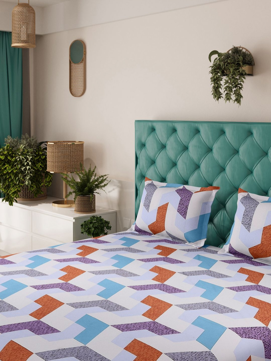 Status Contract -Premium Rich White Abstract Microfiber 120 TC King Bedsheet with 2 Pillow Covers-94 x 87 inches