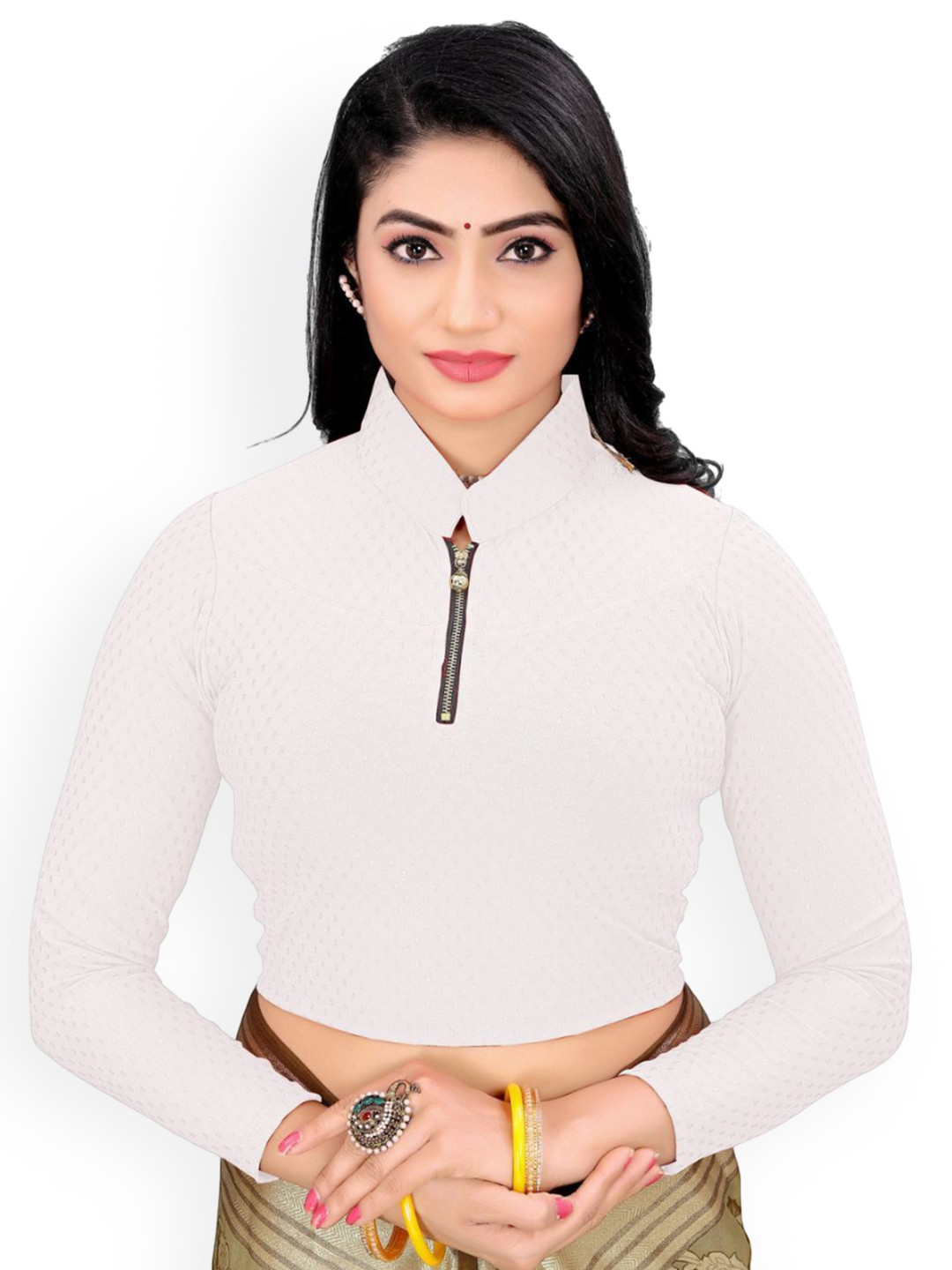 SS Sanket Synthetics Dobby Zipper Long Sleeved Saree Blouse