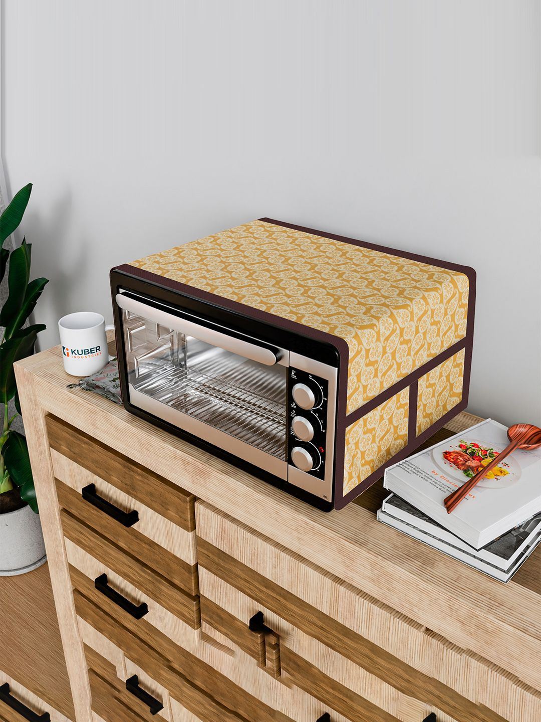 Kuber Industries Gold-Toned and Brown Paisley Printed Rexine Appliance cover