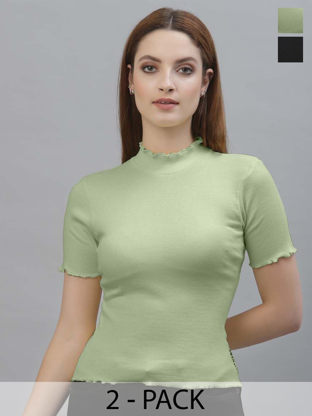 Friskers Women Pac Of 2 Cotton Ribbed Fitted Crop Top