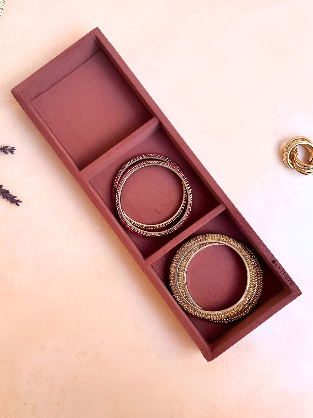 La Trove Pink Premium Velvet 3 Slots Bangle Tray Drawer Organisers