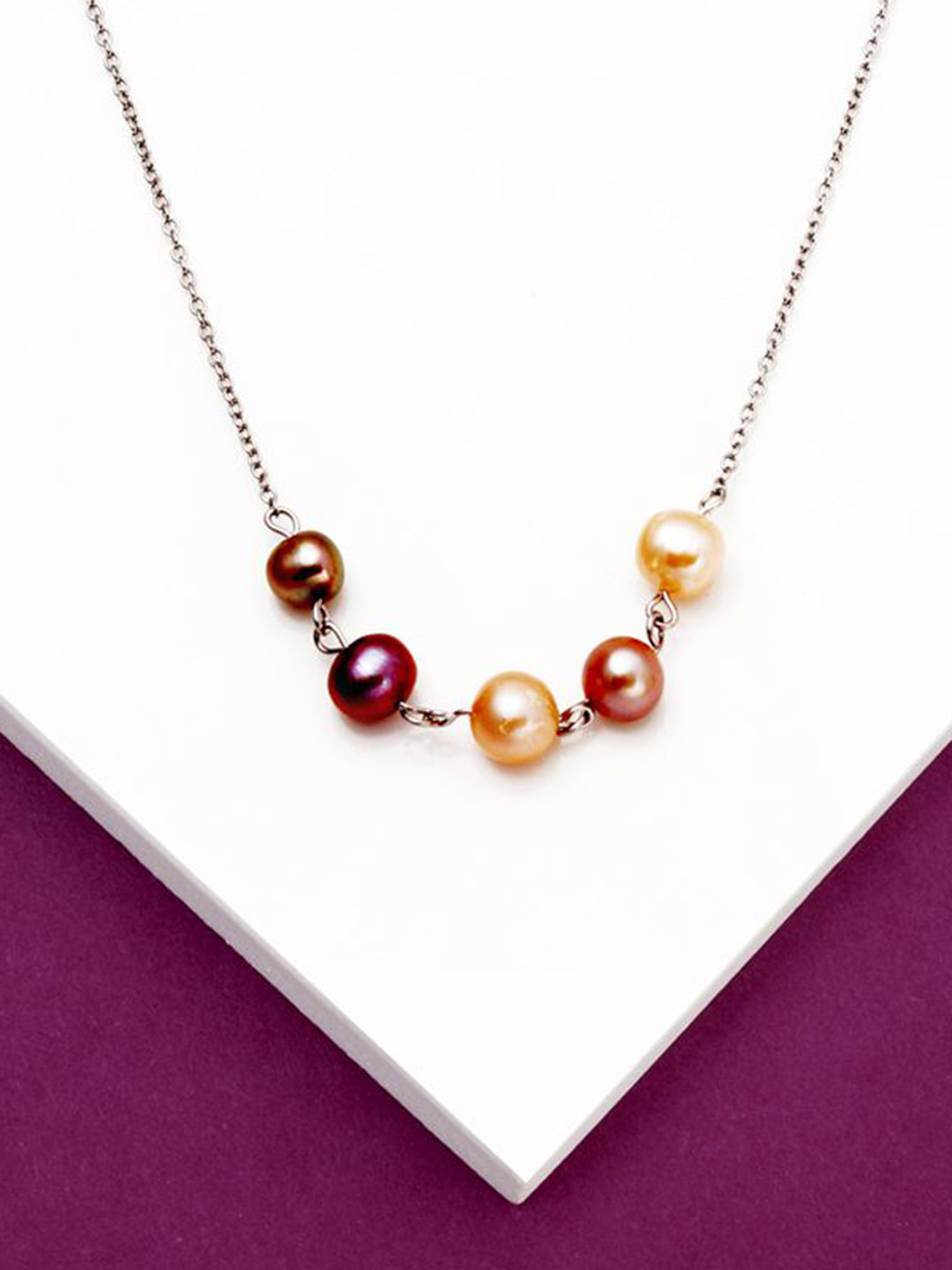 Tuanz Silver Jewelry 925 Sterling Silver Rhodium-Plated Artificial Beaded Necklace & Chain