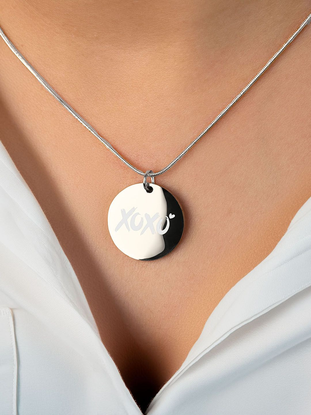 Mesmerize Silver-Plated XOXO Circle  Pendant With Chain