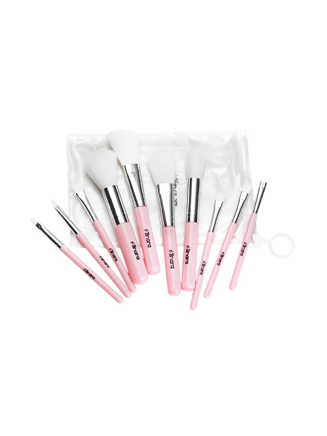 MINARA Set Of 10 Makeup Brush Set With Easy To Carry Pouch- Pink