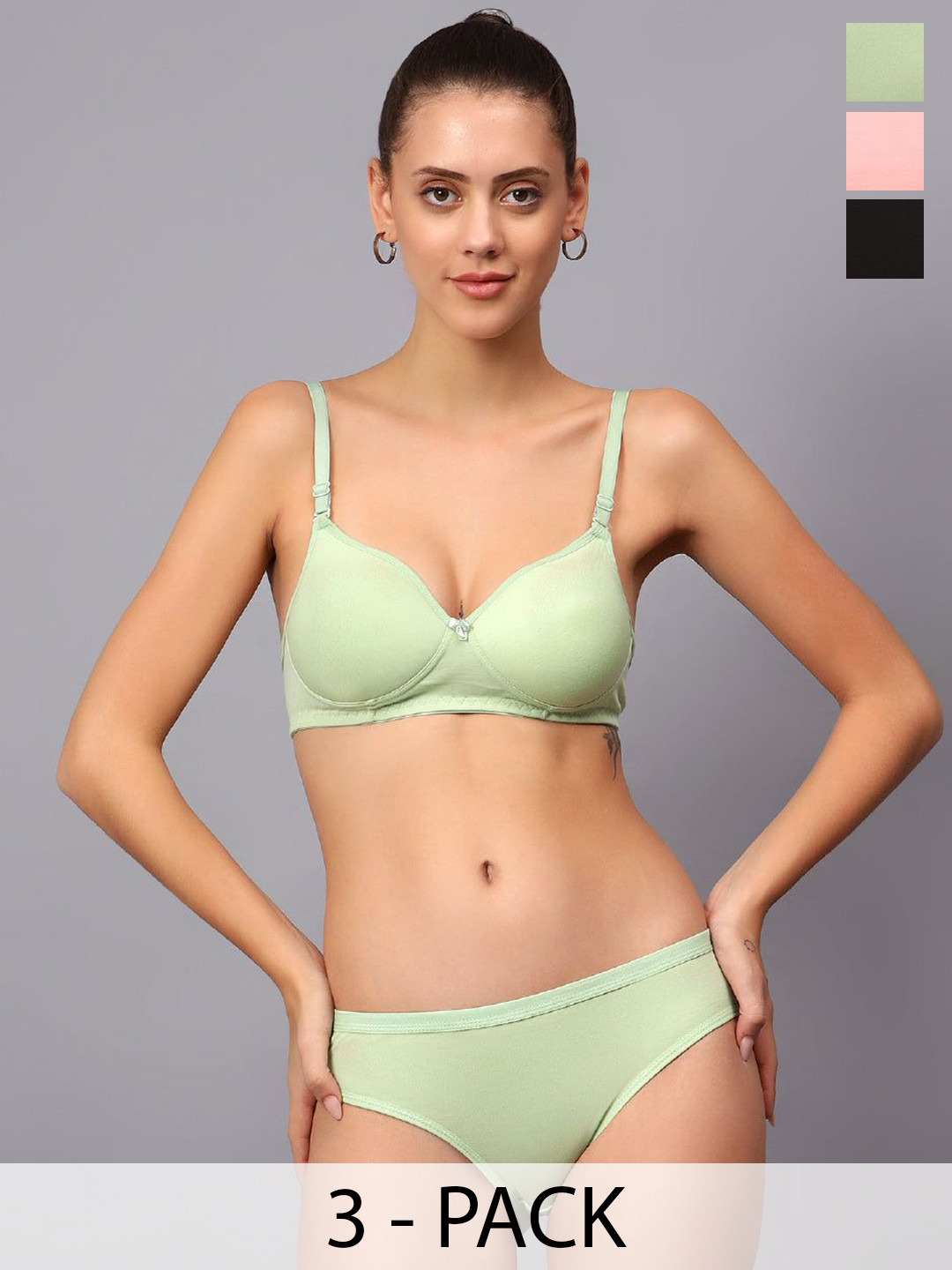 Designer Bugs Women Pack Of 3 Cotton Non Padded Non Wired Lingerie Set