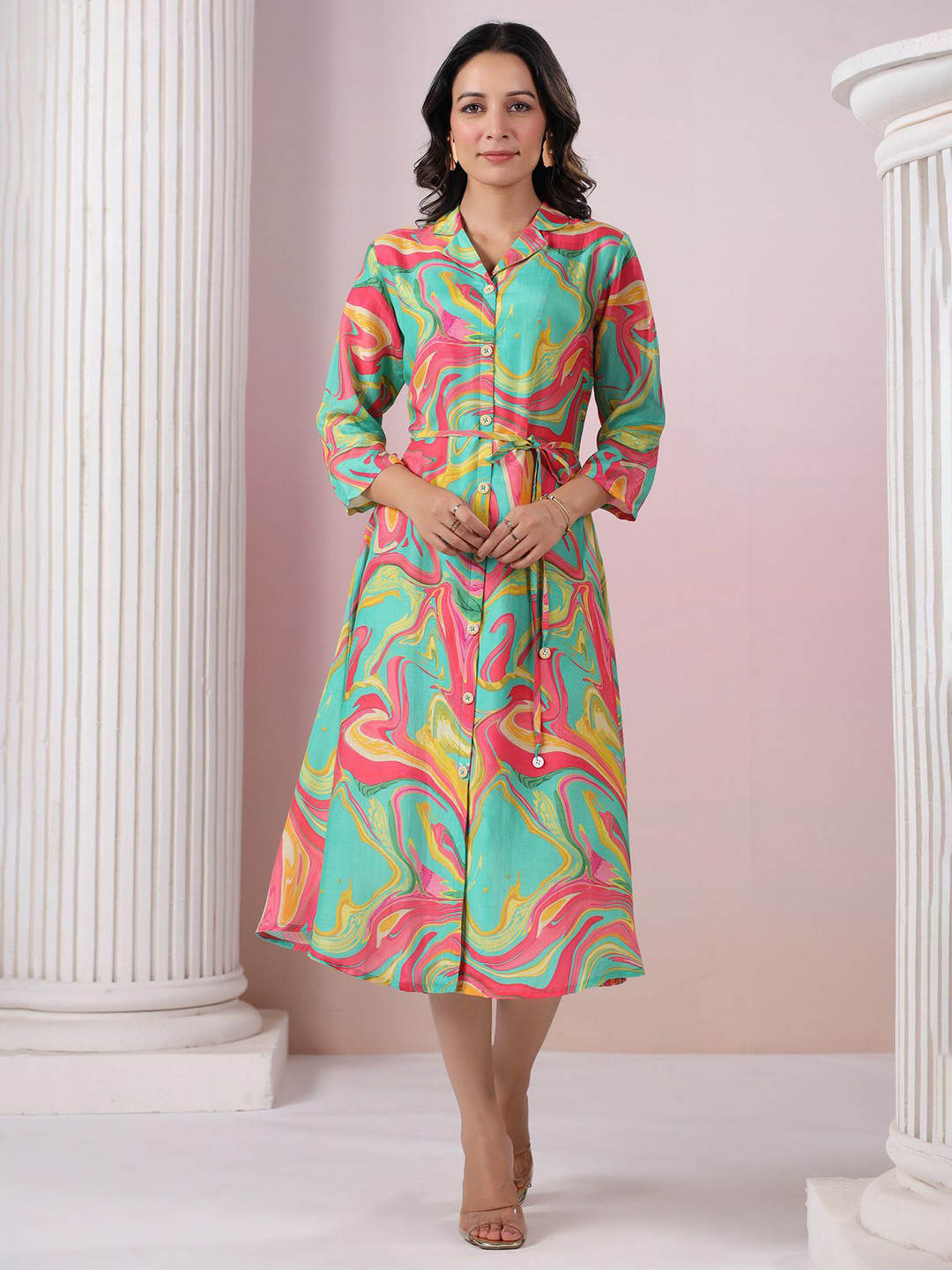 JISORA Women Multicolor Printed Russian Silk Dress