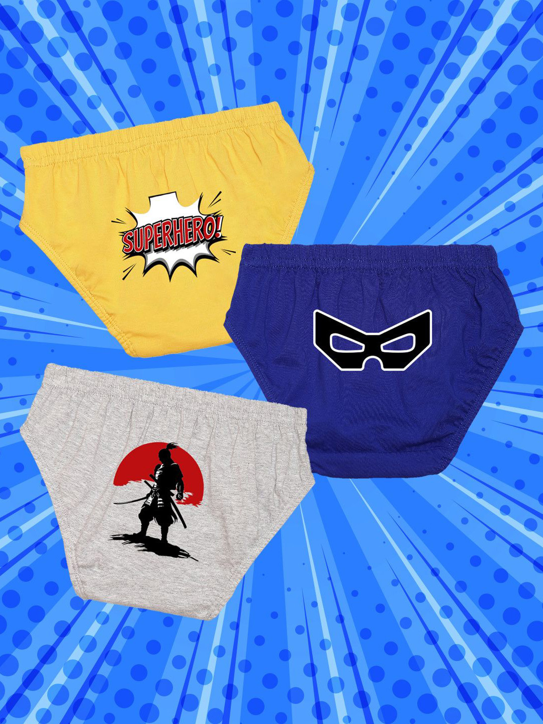 NUSYL Boys Pack Of 3 Printed Mid-Rise Cotton Basic Briefs - NUBCBRFPO3.0155