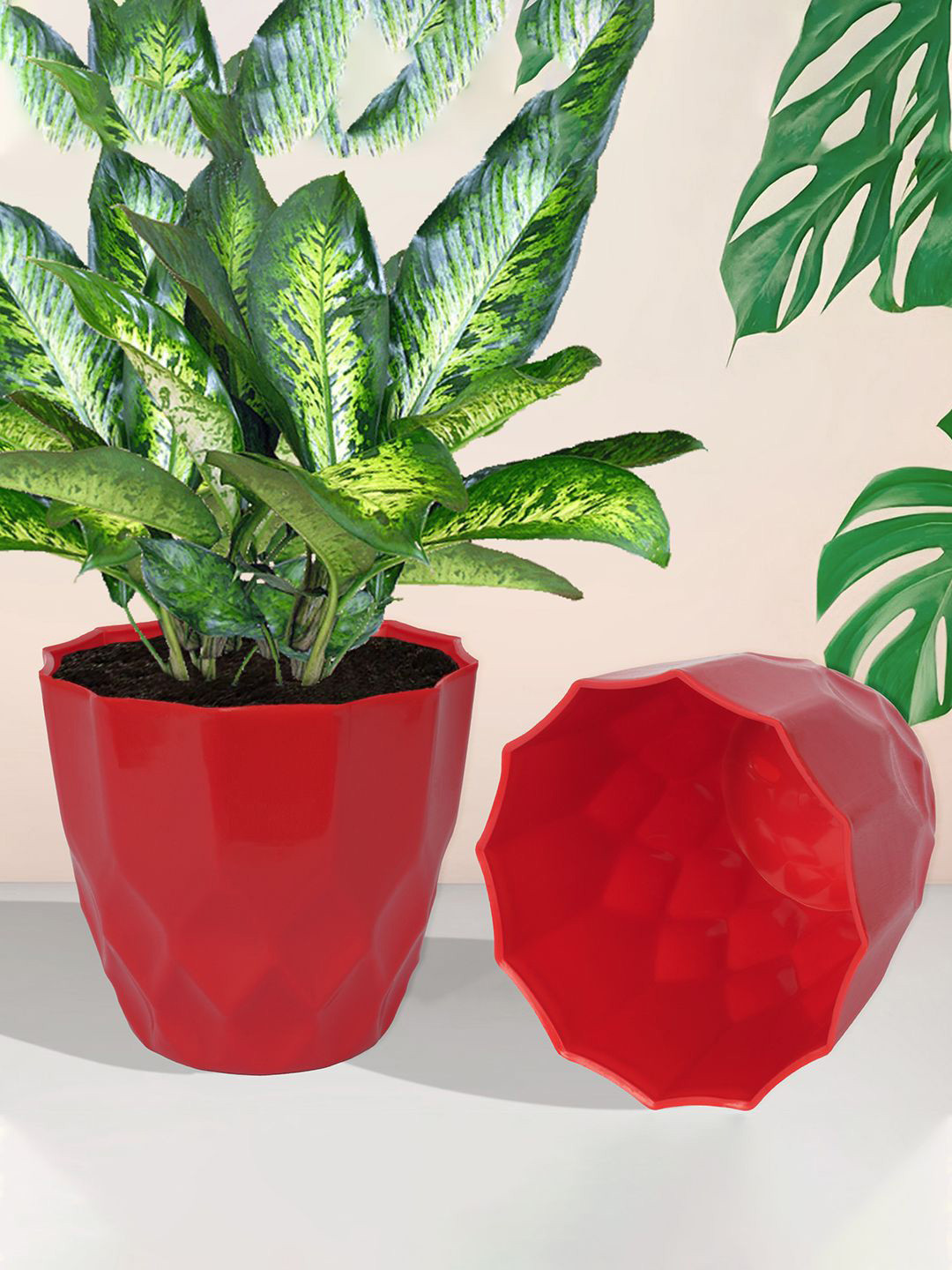 Kuber Industries Red Textured Planter