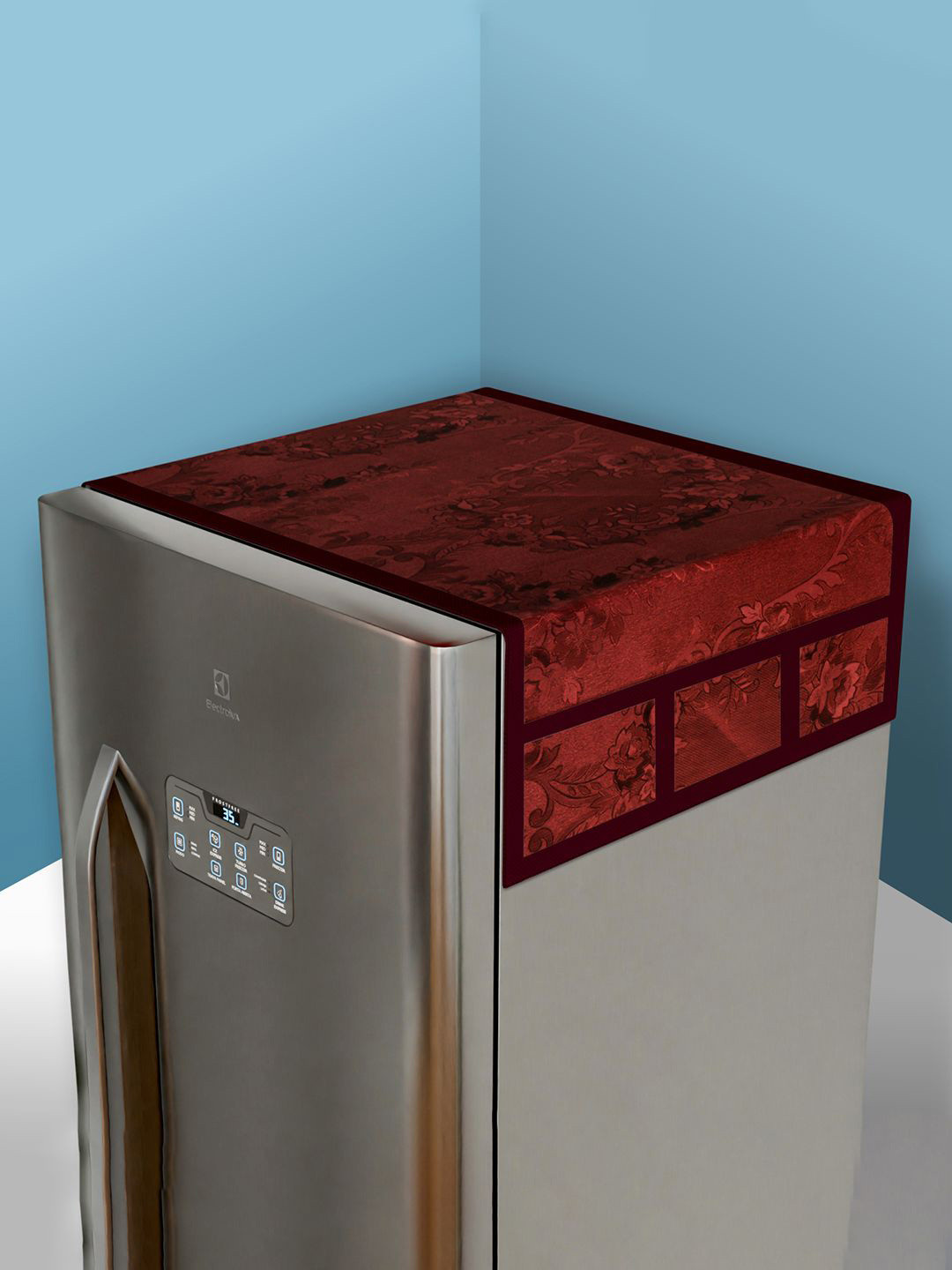 Kuber Industries Maroon Fridge Top Cover With 6 Utility Pockets