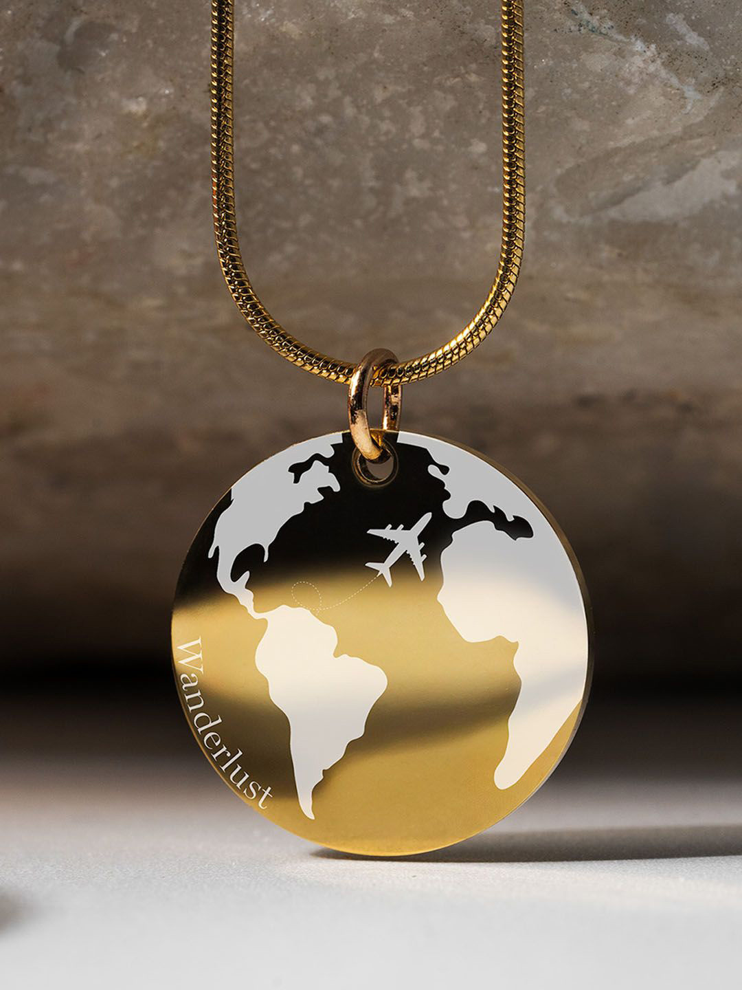 Mesmerize Gold Plated Wanderlust Design Circle Shape Pendant With Chain