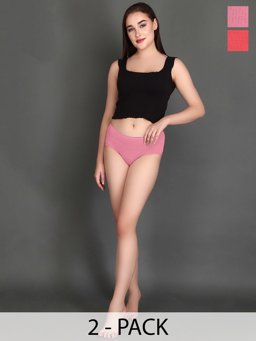 SHOPPY VILLA Pack Of 2 Printed Hipster Briefs 6048-PINK - RED-S-PO2