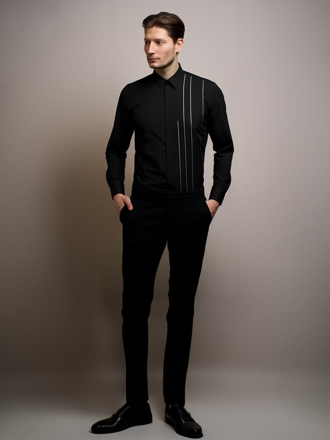 HE SPOKE Printed Satin Stretch Formal Shirt