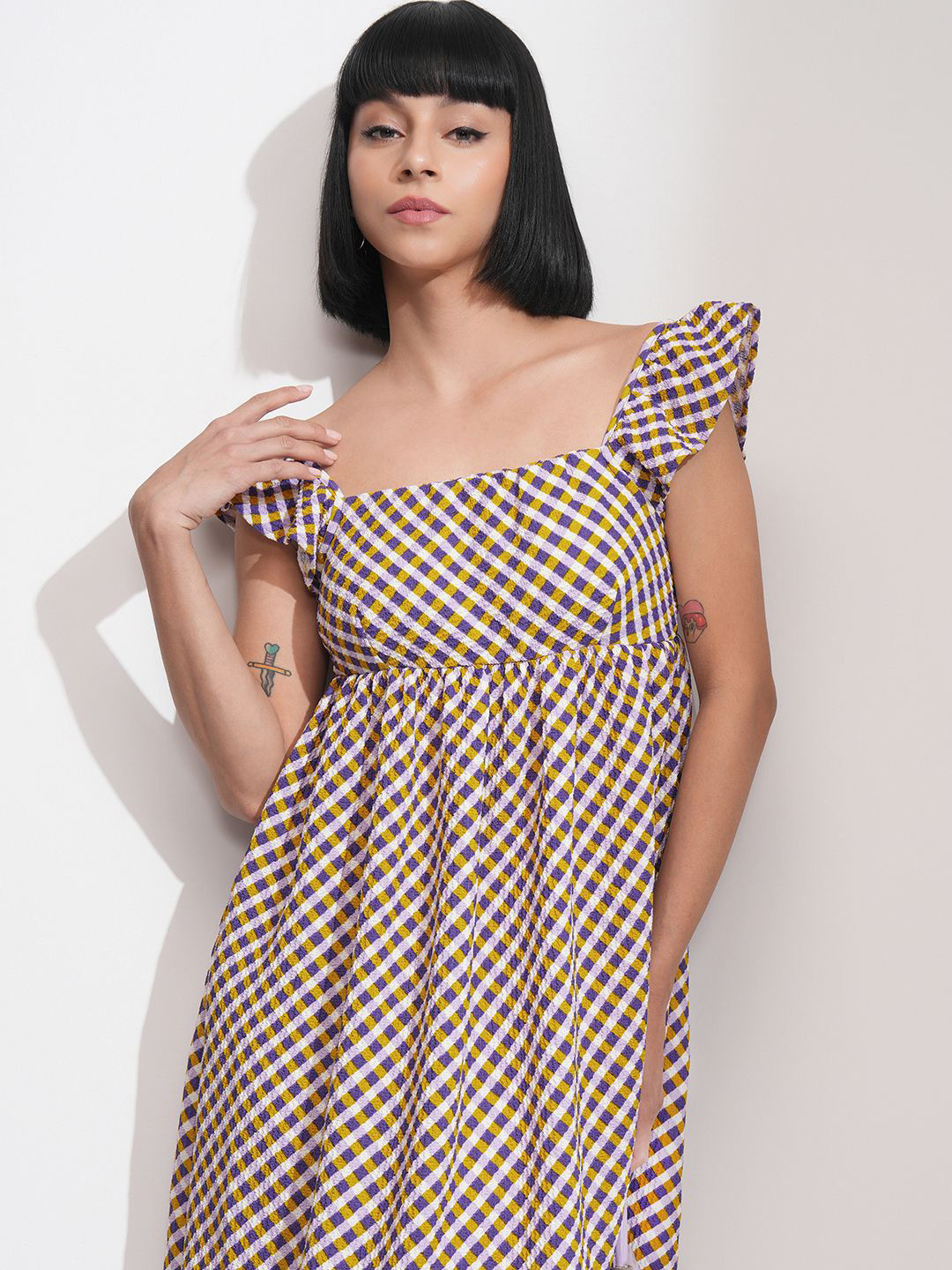 Tokyo Talkies Checked Ruffled Peplum Dress
