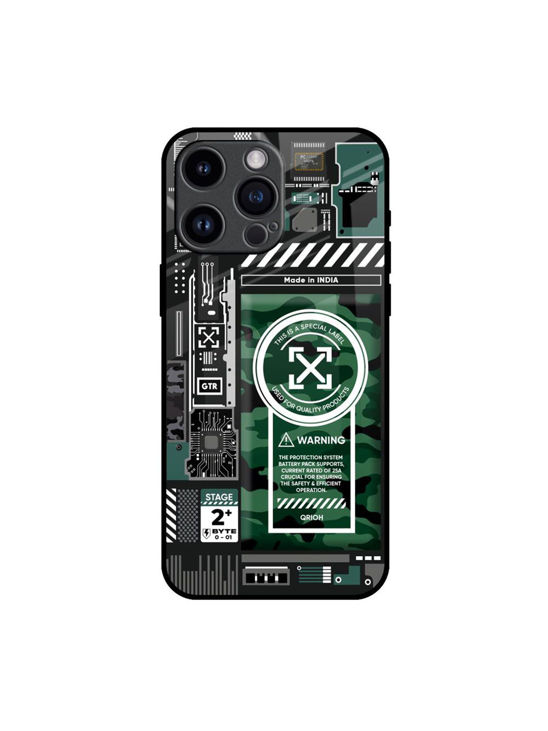 QRIOH Green Camo Circuit Printed iPhone 14 Pro Max Back Case