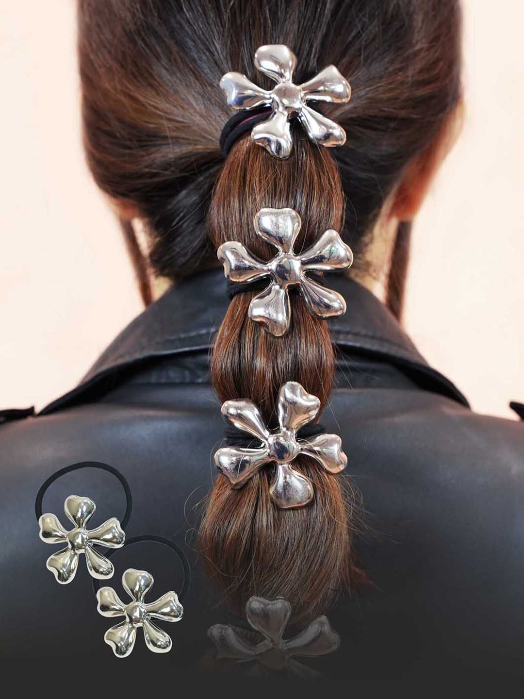 HAIR DRAMA CO. Set of 2 Floral Cuffs Ponytail Hairband