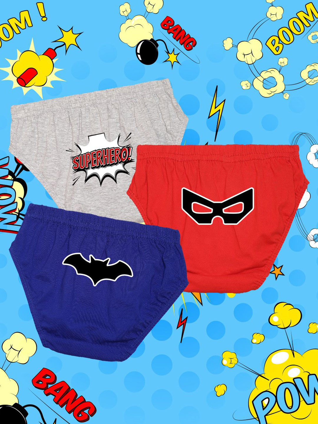 NUSYL Boys Pack Of 3 Batman Printed Mid Rise Pure Cotton Basic Briefs NUBCBRFPO3.0158