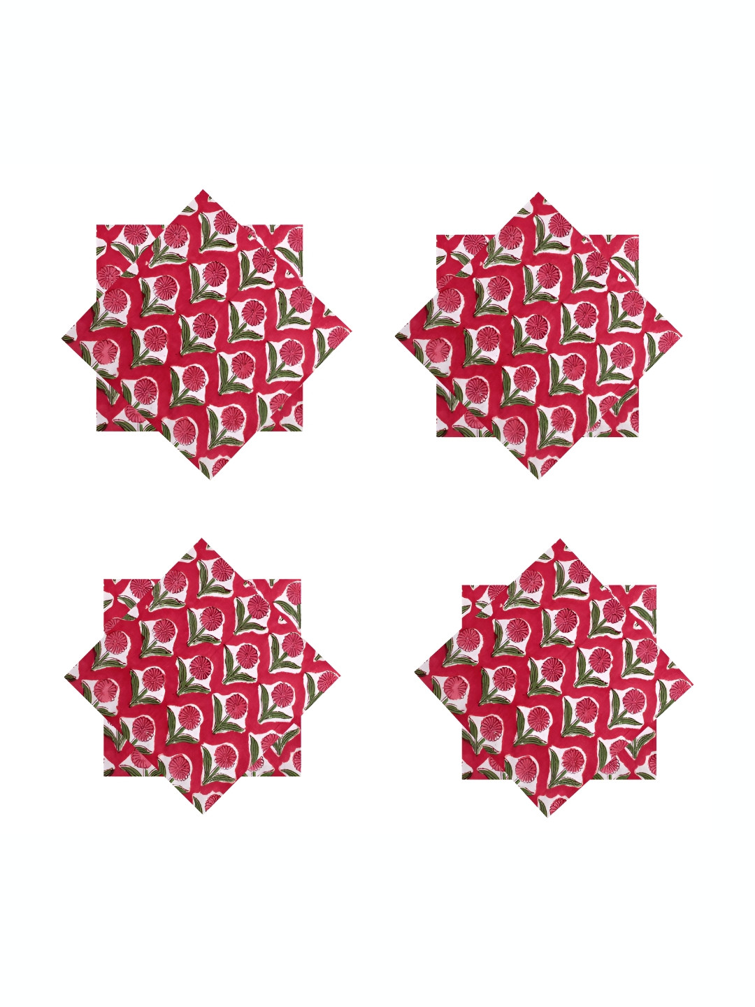 HANDICRAFT PALACE 6- Pcs Pink & Green  Floral Printed Cotton Dinner Table Napkins