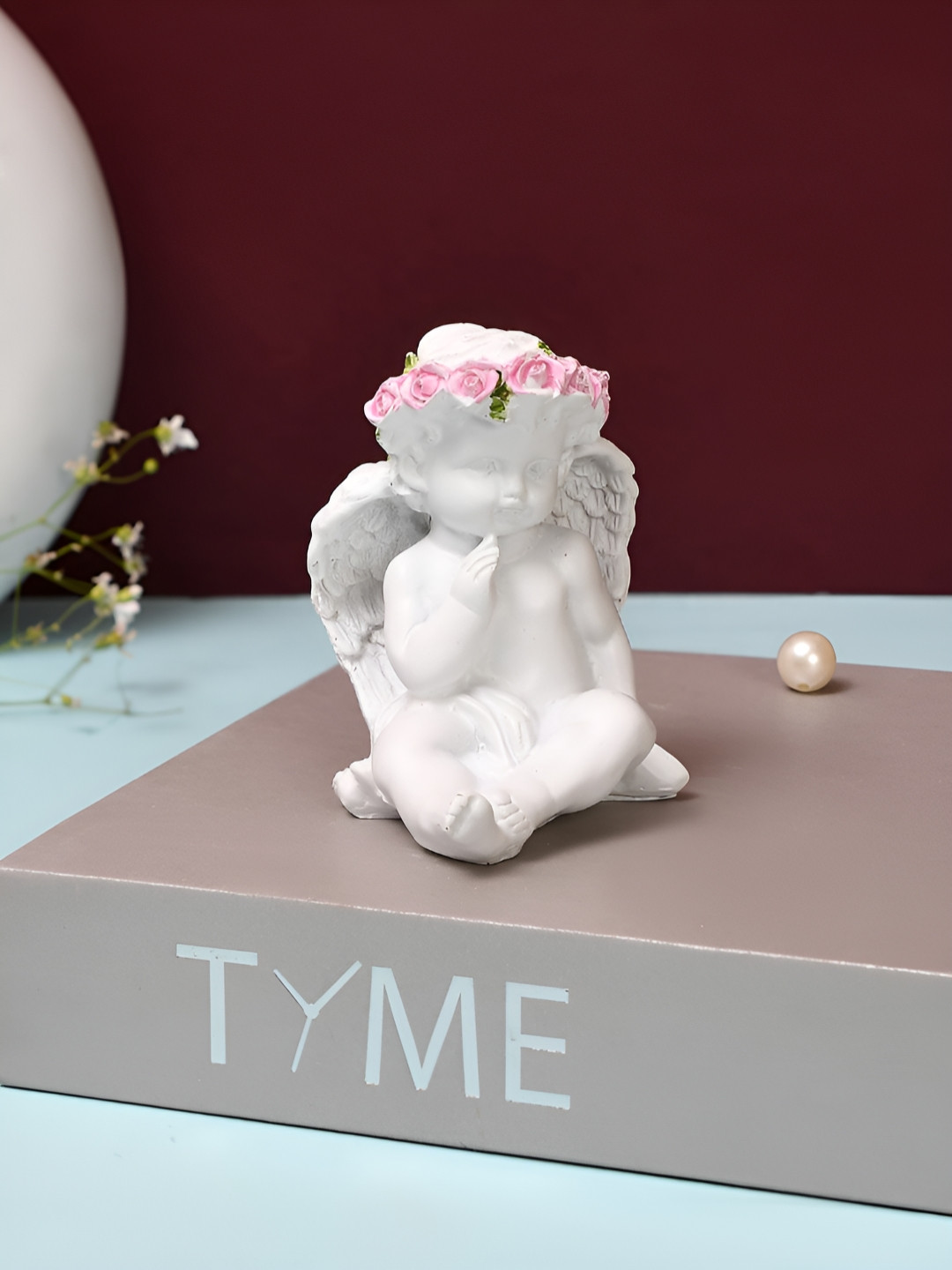 TAYHAA Angel Pink Polyresin Glossy Living Room Small Showpiece - 3.5 Inches
