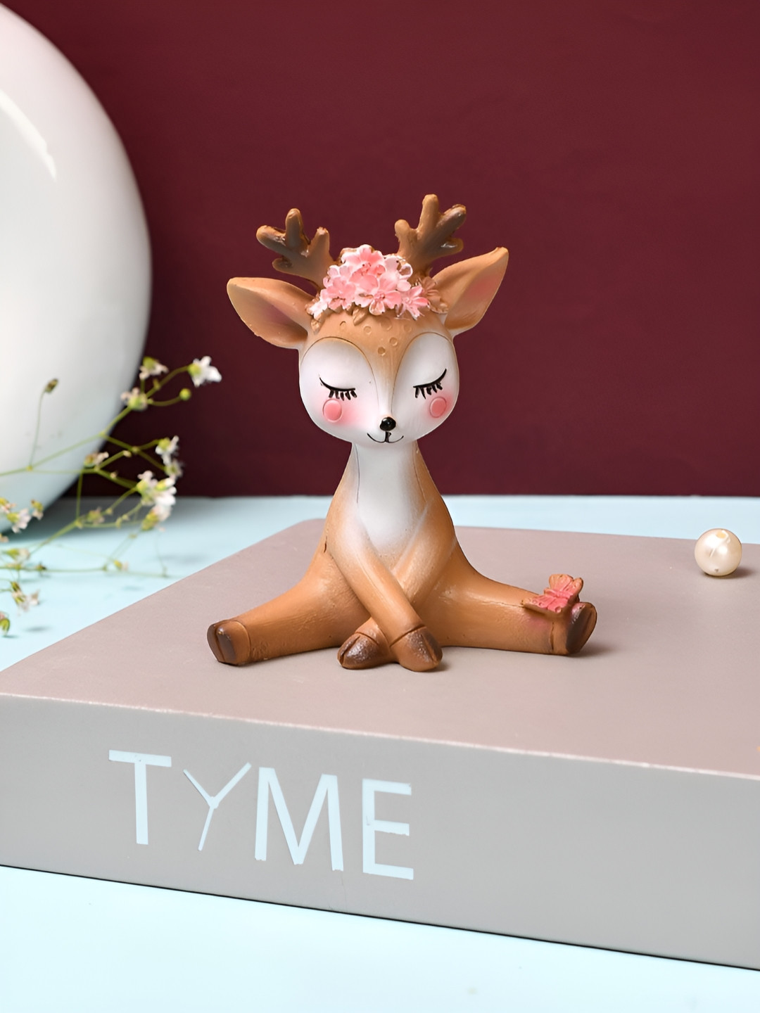 TAYHAA Fairy Garden Deer Brown Polyresin Matte Living Room Small Showpiece - 3.9 Inches