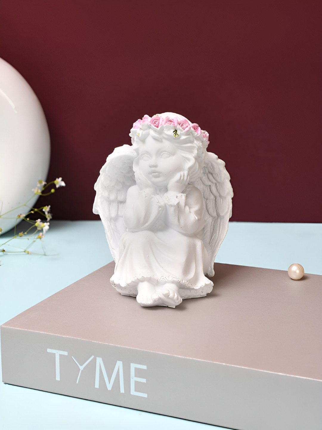 TAYHAA Angel Pink Polyresin Matte Living Room Small Showpiece - 4.9 Inches